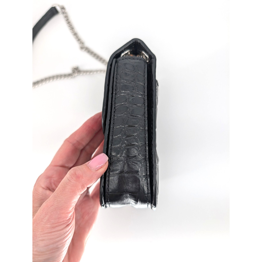 Michael Kors Sloan Editor Black Leather Crocodile Embossed Chain Strap Handbag - Picture 10 of 14